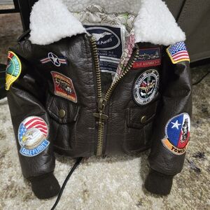 Aviator Nation Leather Jacket with Red and Blue Patches